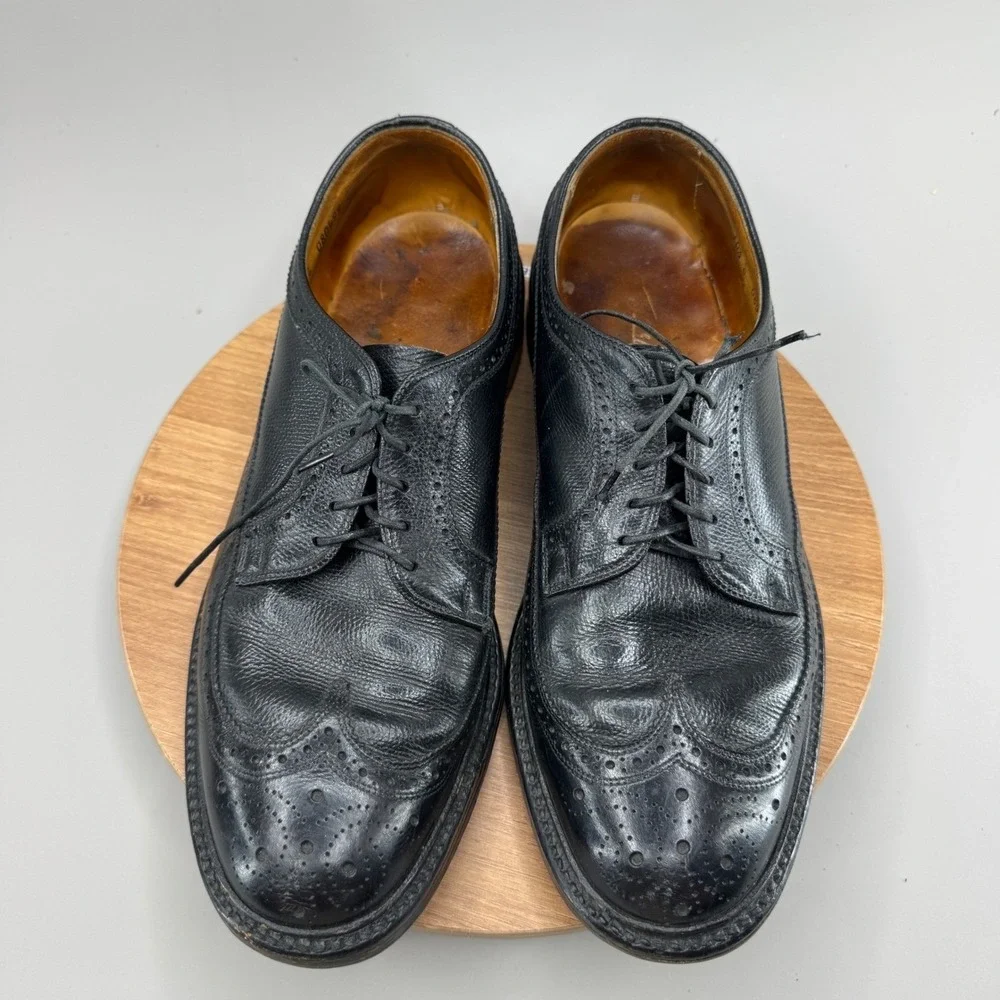 Vintage Wingtip Oxford Shoes 10.5 E Black Leather Brogue Derby Dark Academia